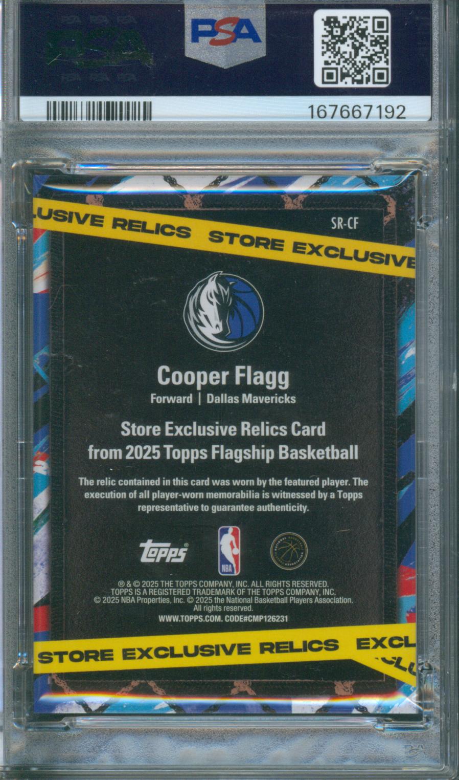 2025 Topps Basketball Cooper Flagg #SR-CF Store Exclusive Relic Flash Drop PSA 9 Mint