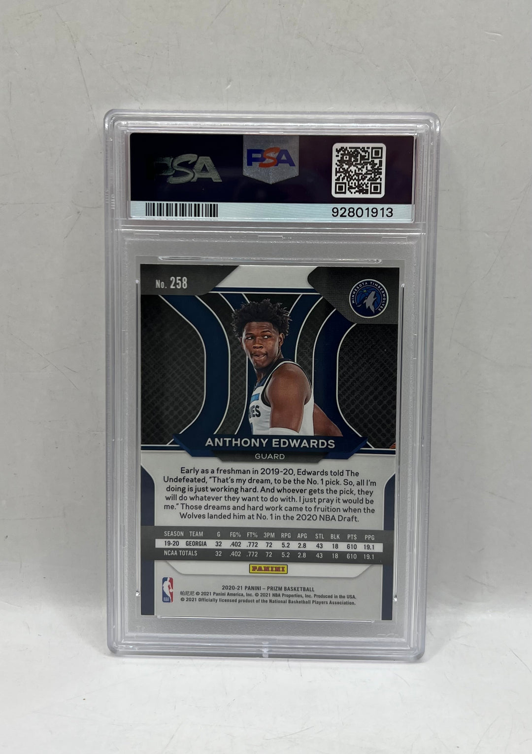 2020 Prizm Anthony Edwards PSA 9 MINT