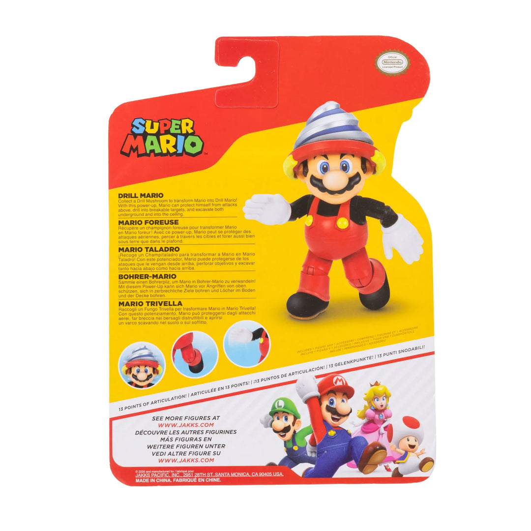 Super Mario Wave 51 Drill Mario w/ Drill Mushroom 4in Figure