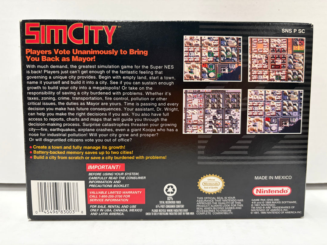 Super Nintendo: SimCity Player's Choice (Boxed)