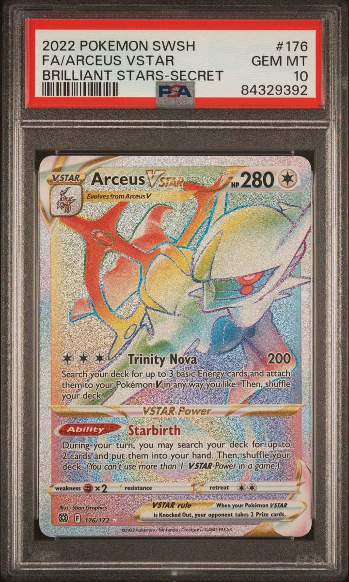 Pokemon 2022 SWSH Brilliant Stars Arceus VStar Rainbow 176/172 PSA 10