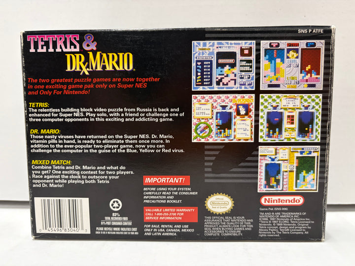 Super Nintendo: Tetris & Dr. Mario Player's Choice (Boxed)