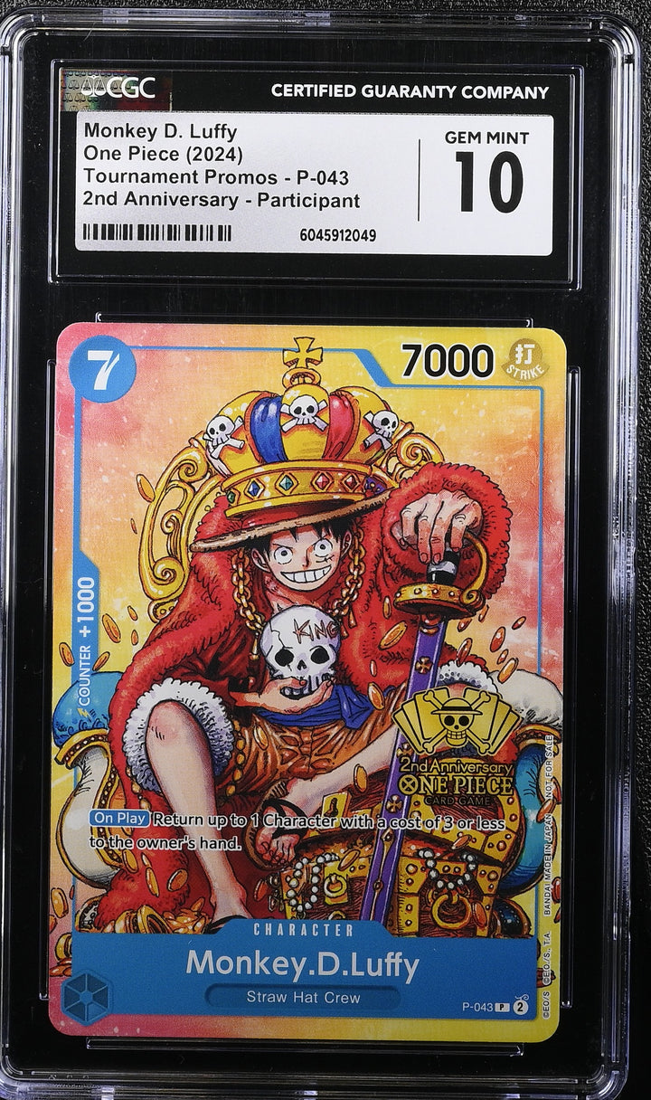 One Piece 2024 Monkey D. Luffy Tournament Promos P-043 2nd Anniversary Participant CGC 10