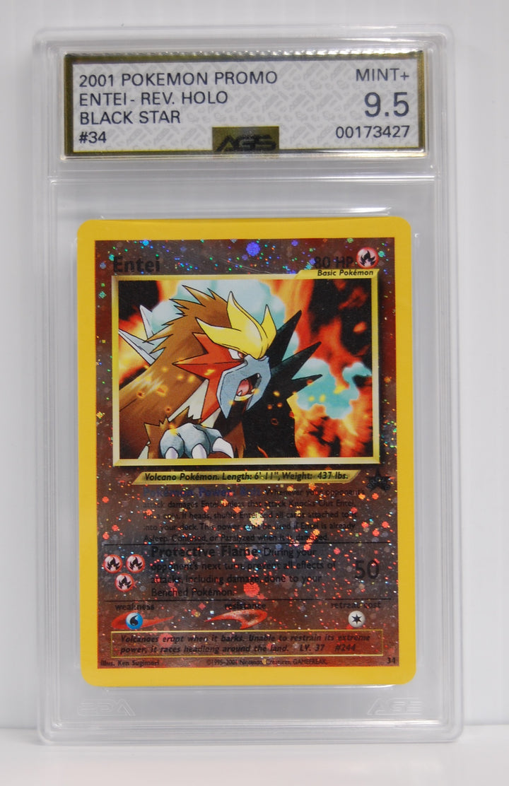 2001 Pokemon Promo Entei - Rev. Holo Black Star #34 AGS 9.5