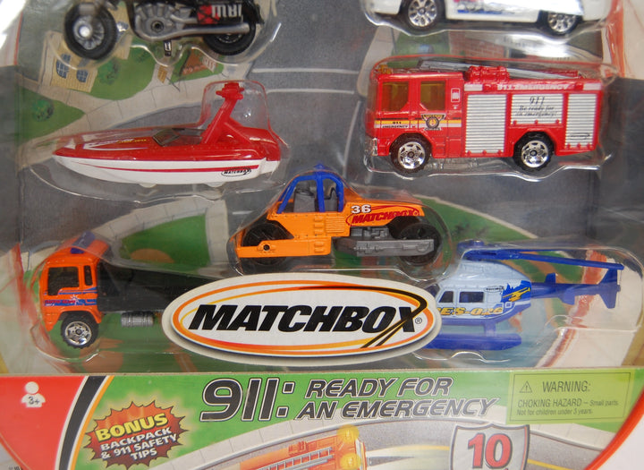 Matchbox - 911: Ready for an Emergency 10-Pack Vehicles w/ Backpack 2001