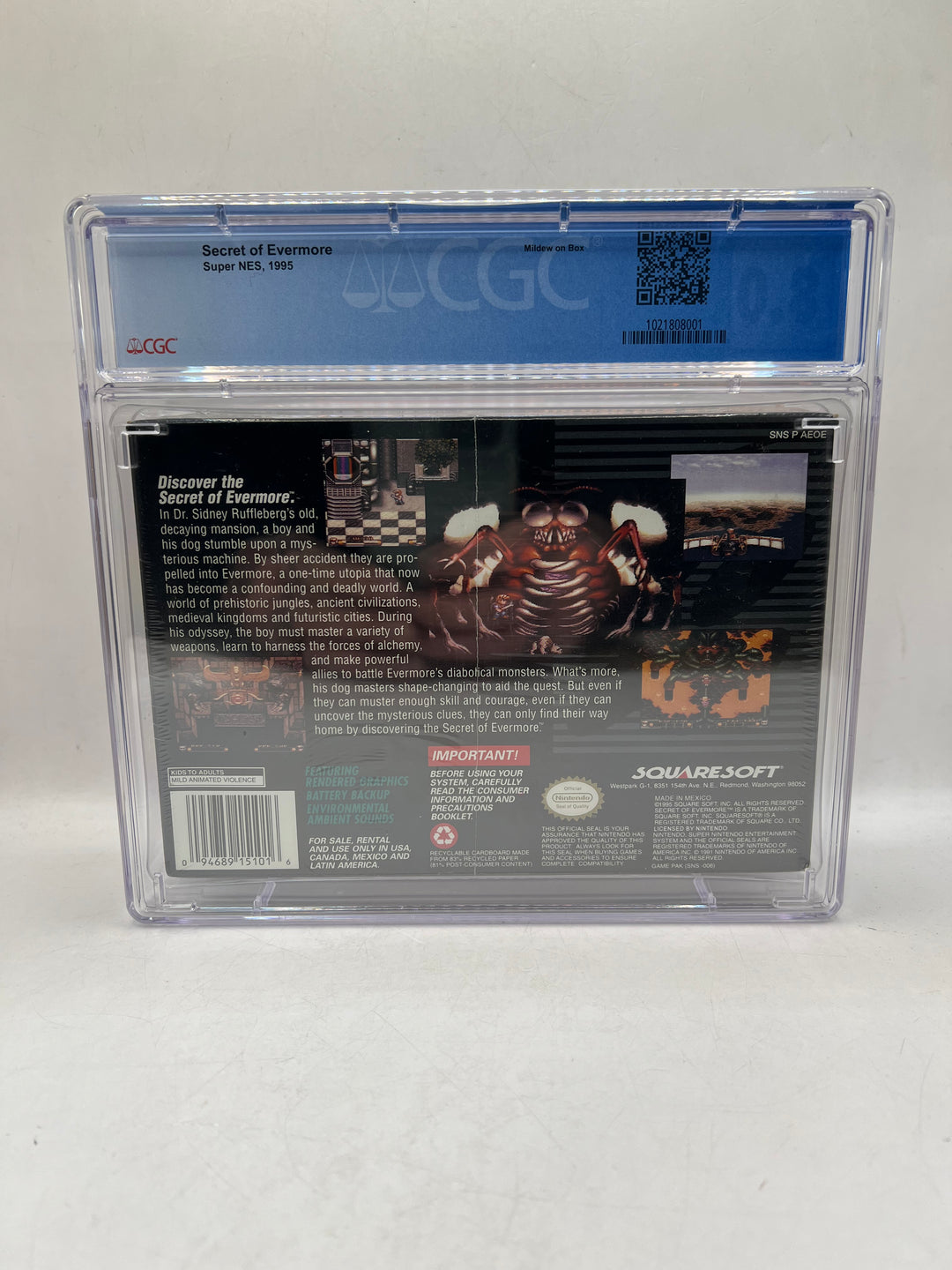 Secret of Evermore Super NES 1995 CGC 8.0 Seal Grade A