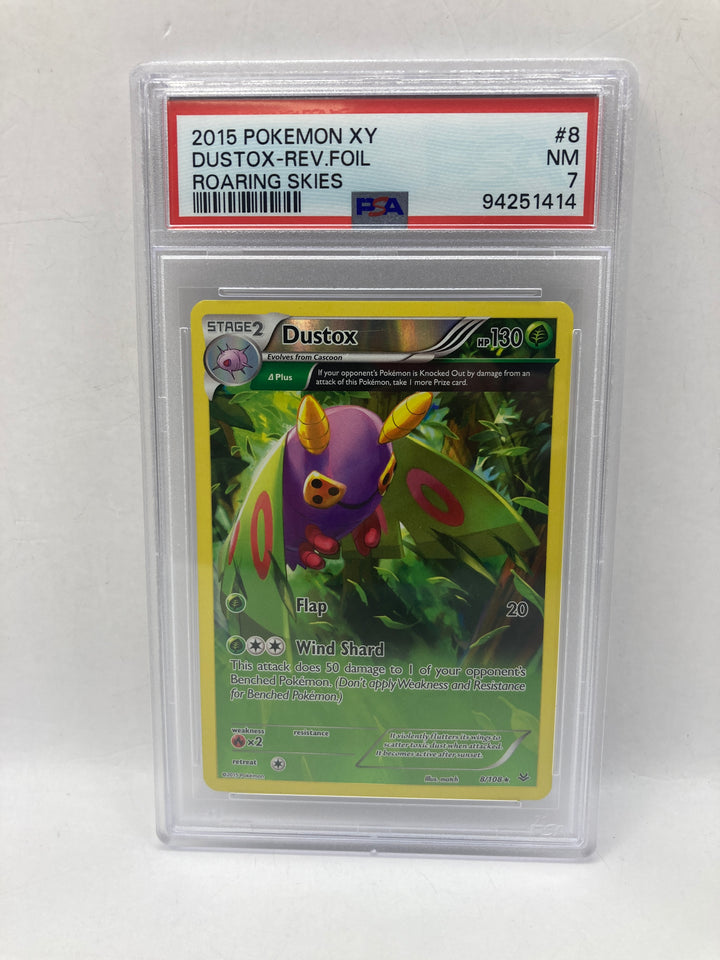 Pokemon 2015 XY Dustox Rev. Foil Roaring Skies #8 PSA 7