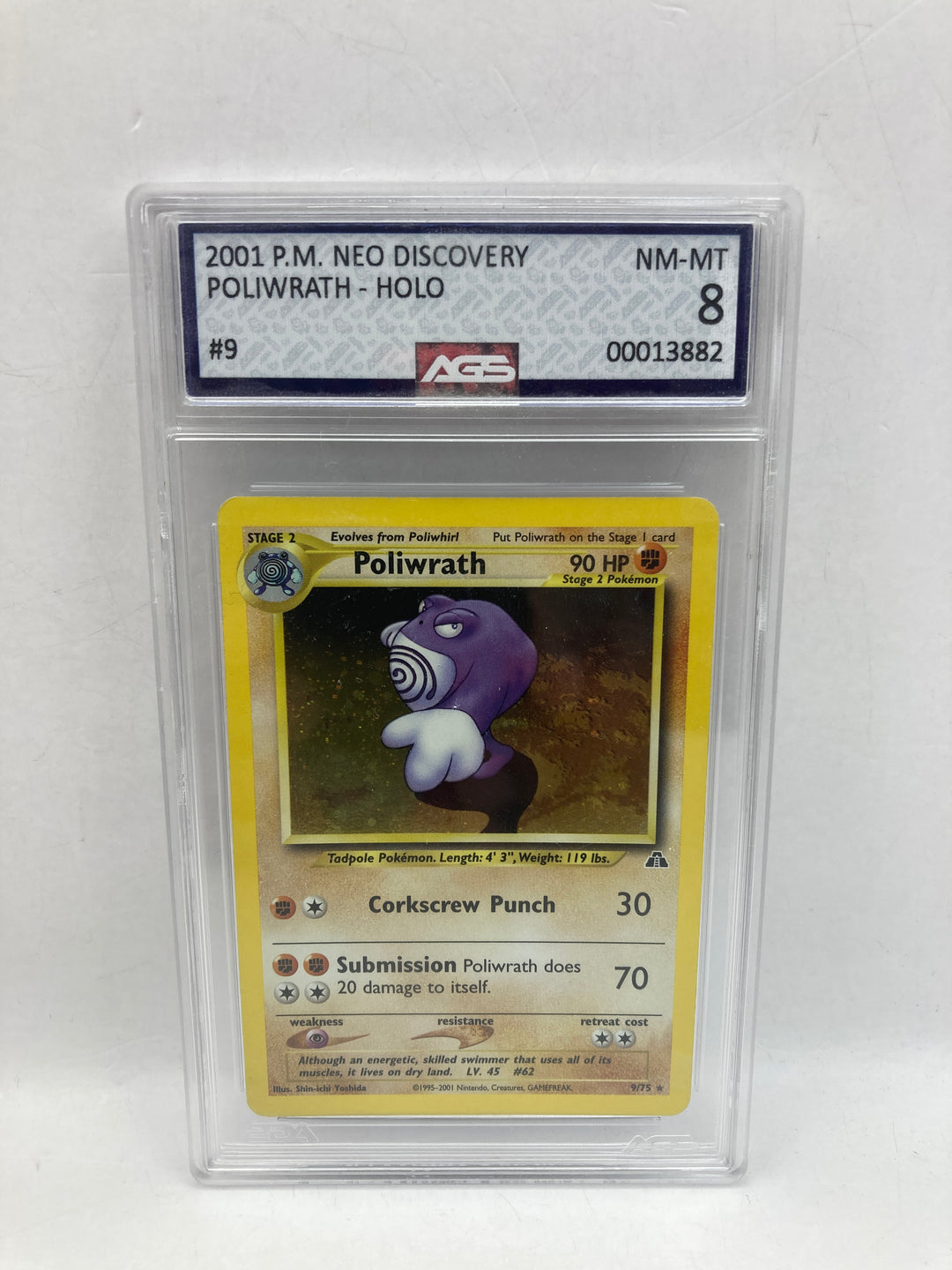 Pokemon 2001 Neo Discovery poliwrath Holo #9 AGS 8