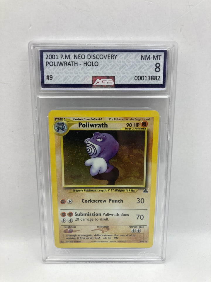 Pokemon 2001 Neo Discovery poliwrath Holo #9 AGS 8