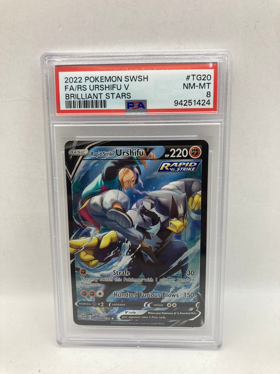 Pokemon 2022 SwSh Fa RS Urshifu V Brilliant Stars #TG20 PSA 8