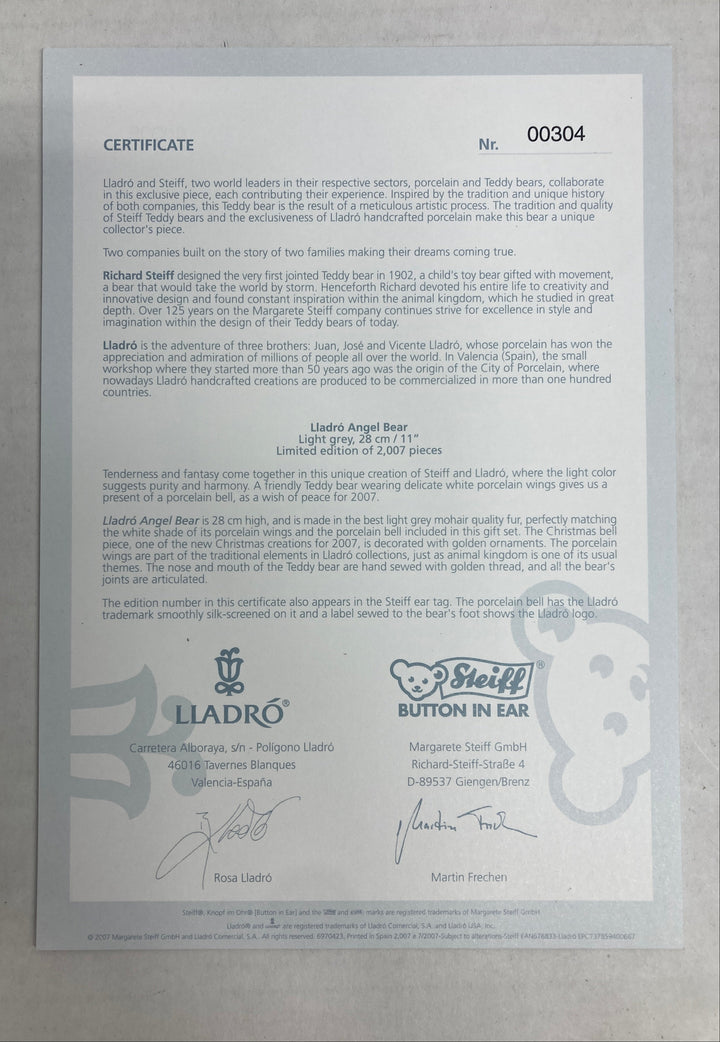 Steiff Lladro Angel Teddy Bear & Bell Ornament 676833 #304 of 2007