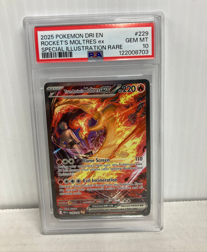 Pokemon 2025 Dri En Rocket's Moltres ex Special Illustration Rare #229 PSA 10