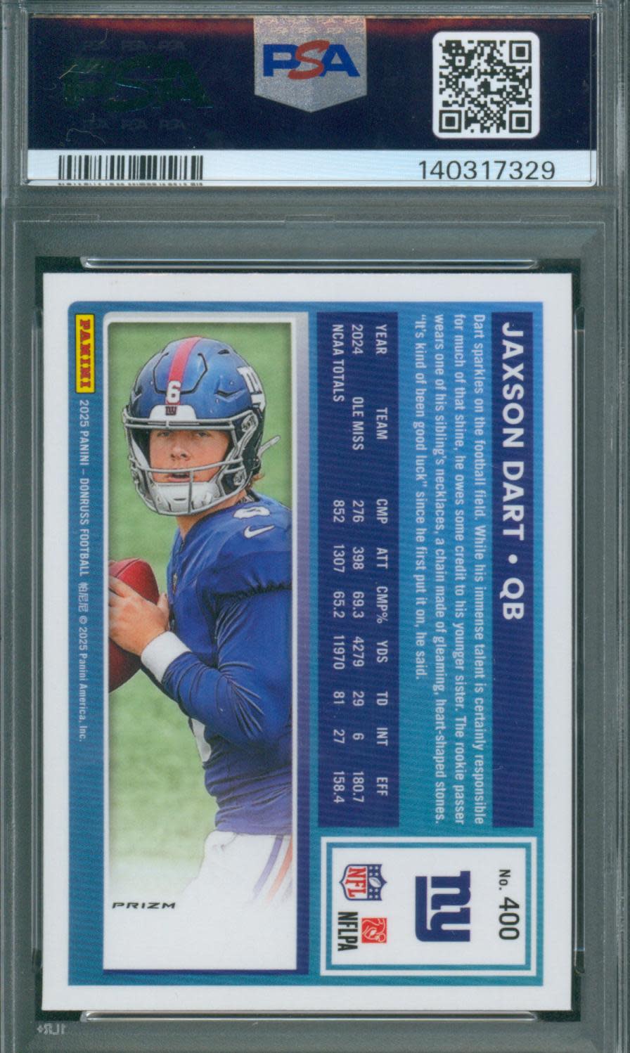 2025 Donruss Jaxson Dart #400 Optic Preview-Red & Green PSA 9 Mint