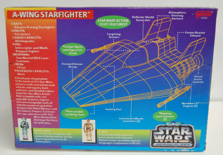 Micro Machines 1995 Star Wars Action Fleet - A-Wing Starfighter (Rebel Pilot & C-3PO)