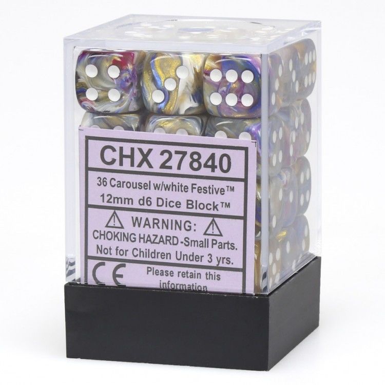 12mm 36Ct D6 Dice Block: Festive Carousel/White