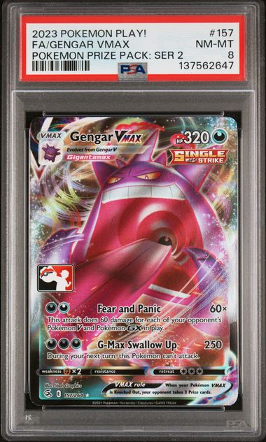 Pokemon 2023 Play! Prize Pack Series 2 #157 FA/Gengar Vmax PSA 8