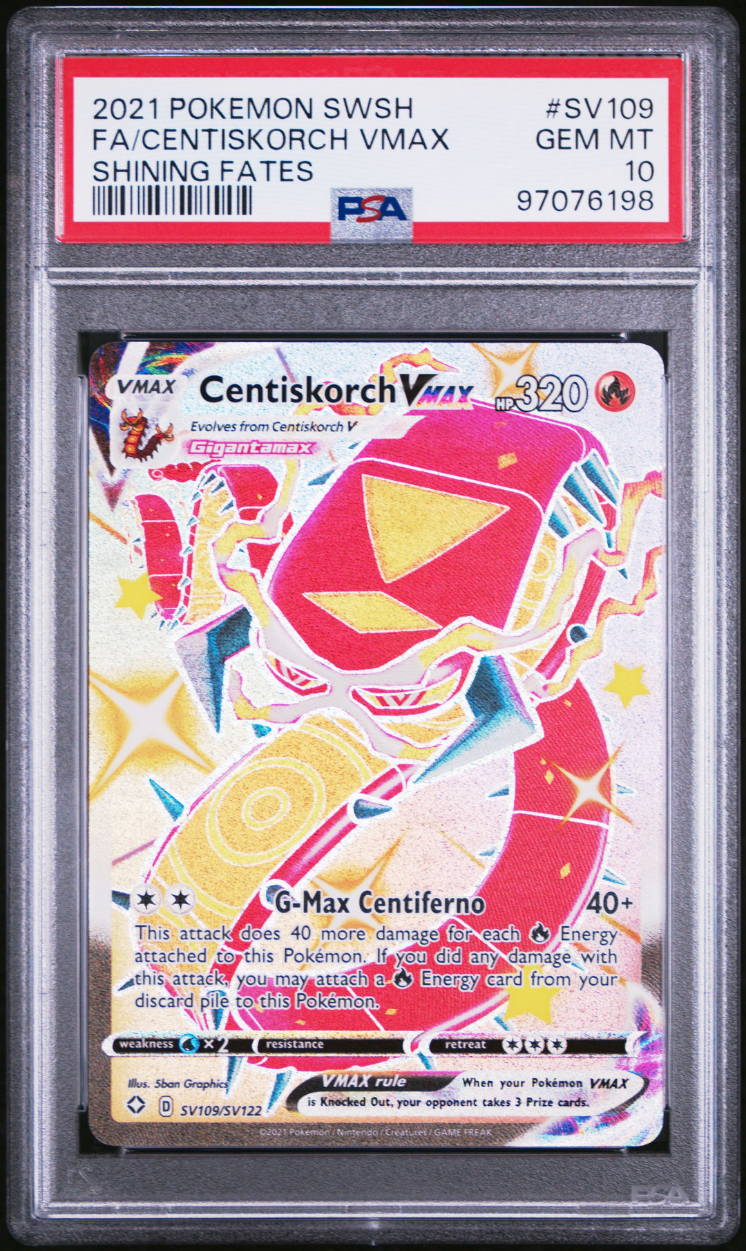 Pokemon Sword Shield Shining Fates #SV109 Fa/Centiskorch Vmax PSA 10