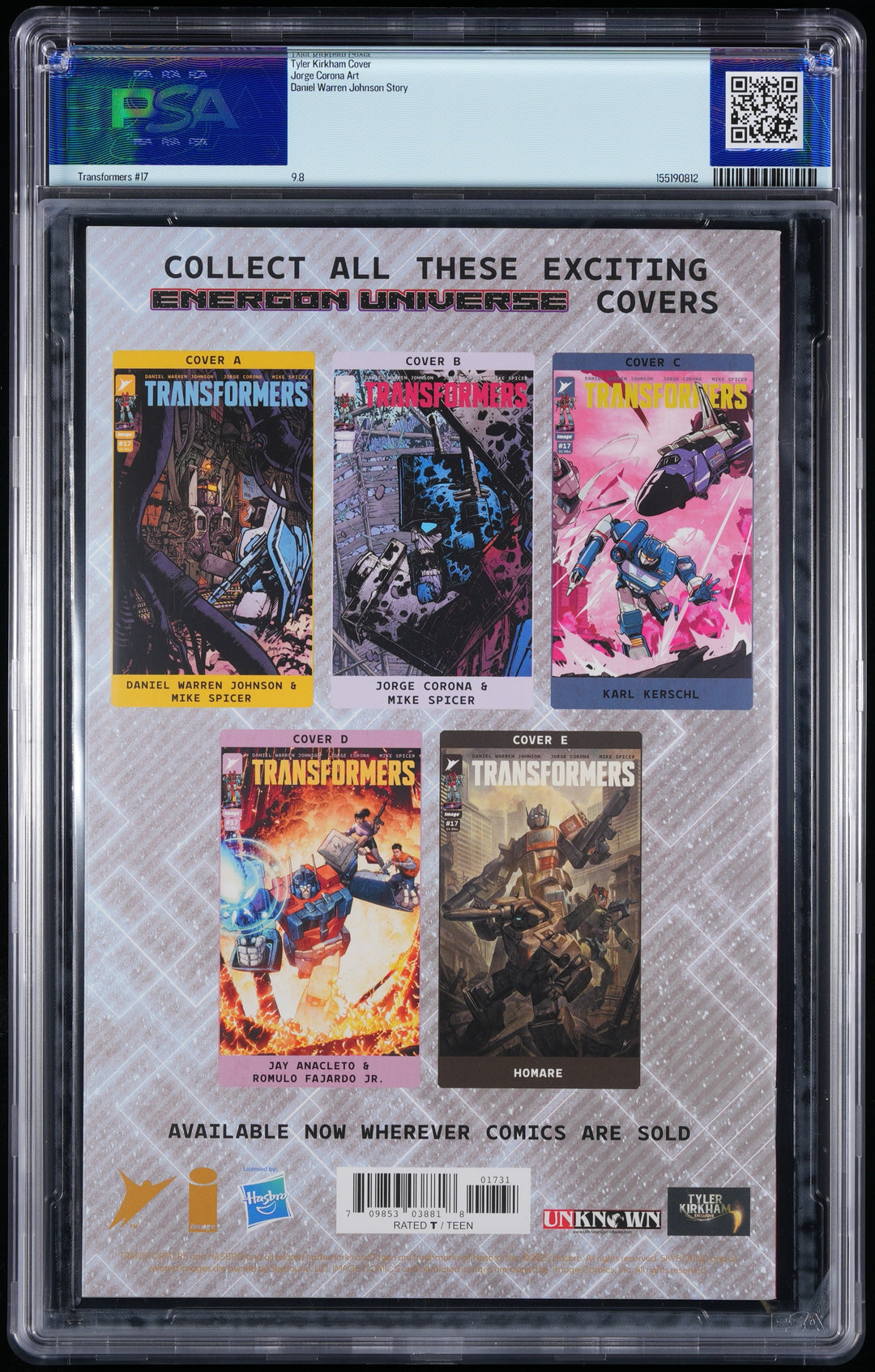 Transformers #17 Unknown Comics Negative Space Virgin Tyler Kirkham Variant Signed PSA 9.8 Auto 10