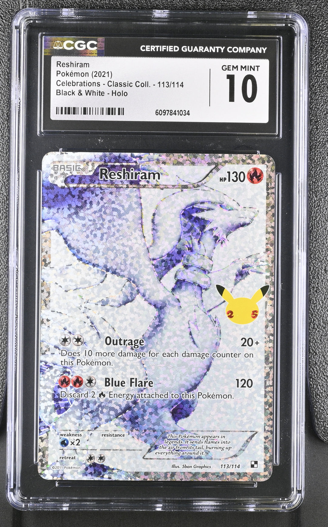 Pokemon 2021 Reshiram Celebrations Classic Coll 113/114 Black & White Holo CGC 10