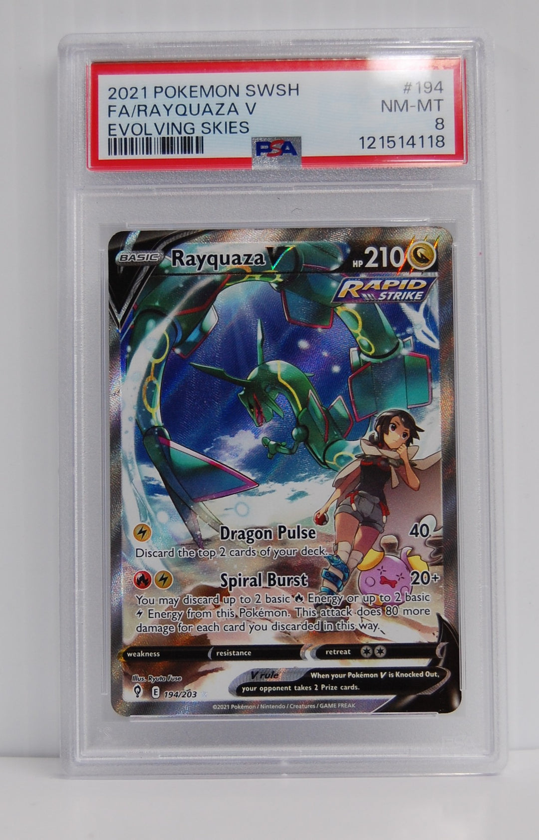 2021 Pokemon SwSh Fa Rayquaza V Evolving Skies #194 PSA 8