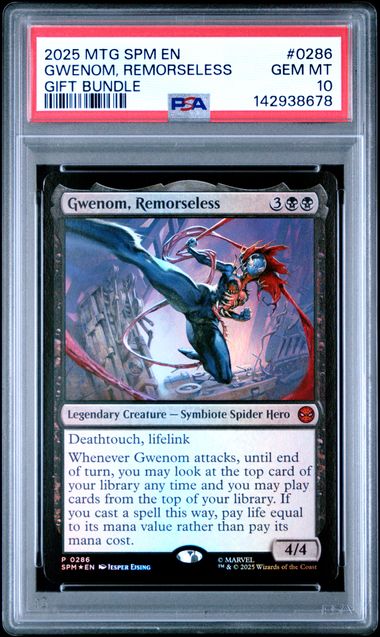 Magic The Gathering 2025 Spider-Man #0286 Gwenom, Remorseless Gift Bundle PSA 10