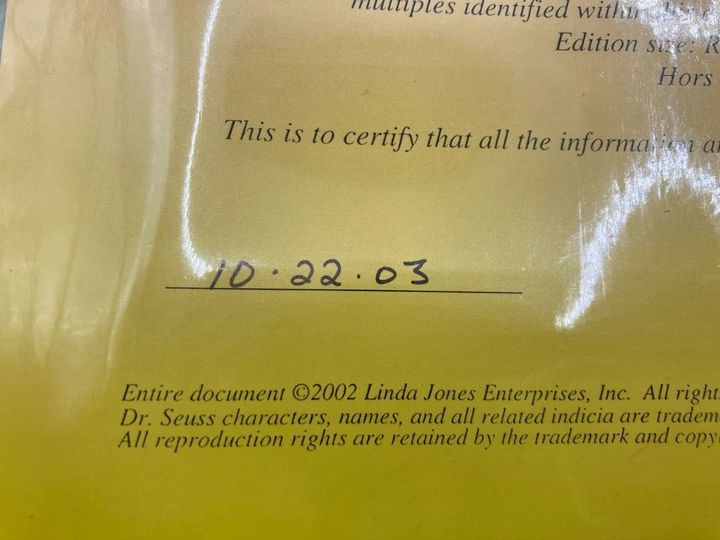 Grinch Stole Christmas Dr. Suess Candy Cane Caper Limited 52 of 100 & Certificate