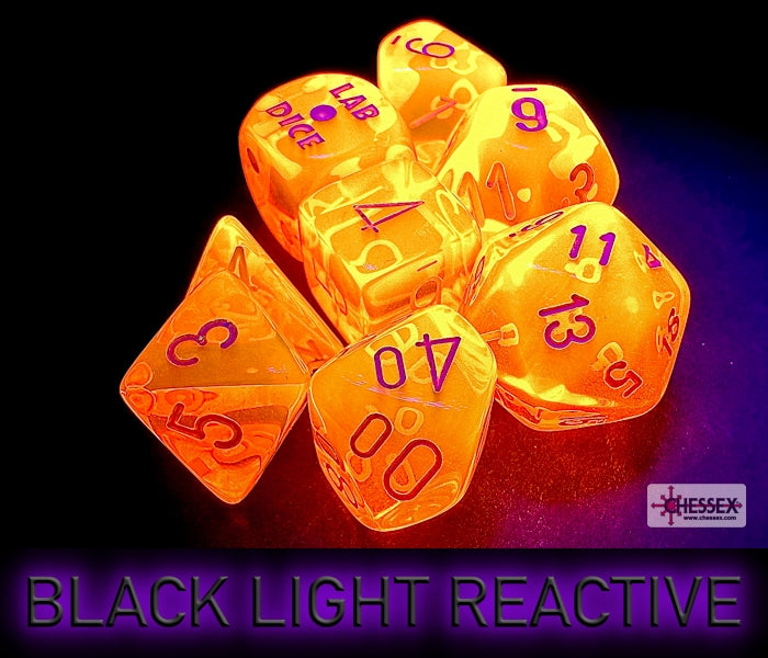 7-Die Set Translucent: Neon Orange/White w/ Bonus Die