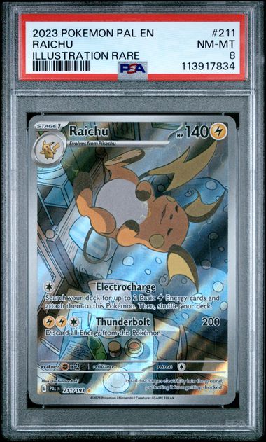Pokemon 2023 Pal En-Paldea Evolved #211 Raichu Illustration Rare PSA 8