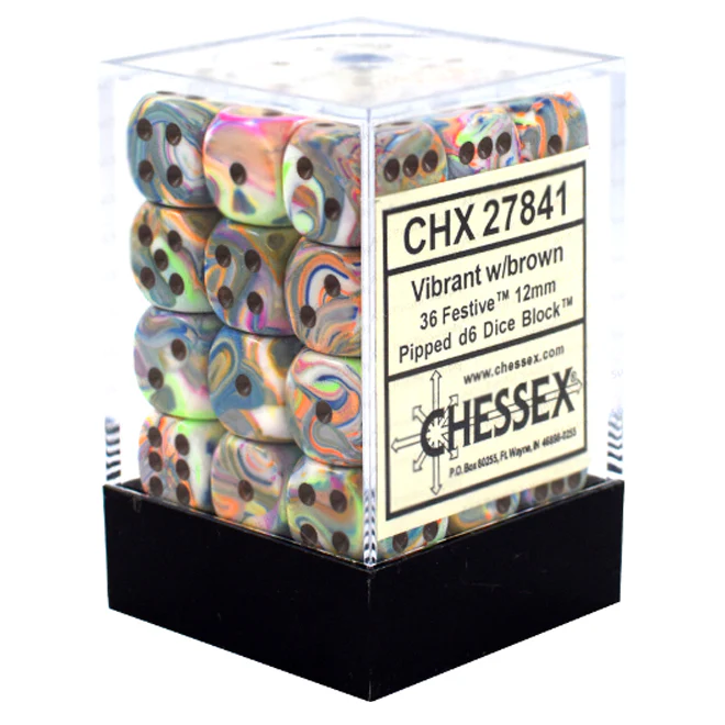 12mm 36Ct D6 Dice Block: Festive Vibrant/Brown
