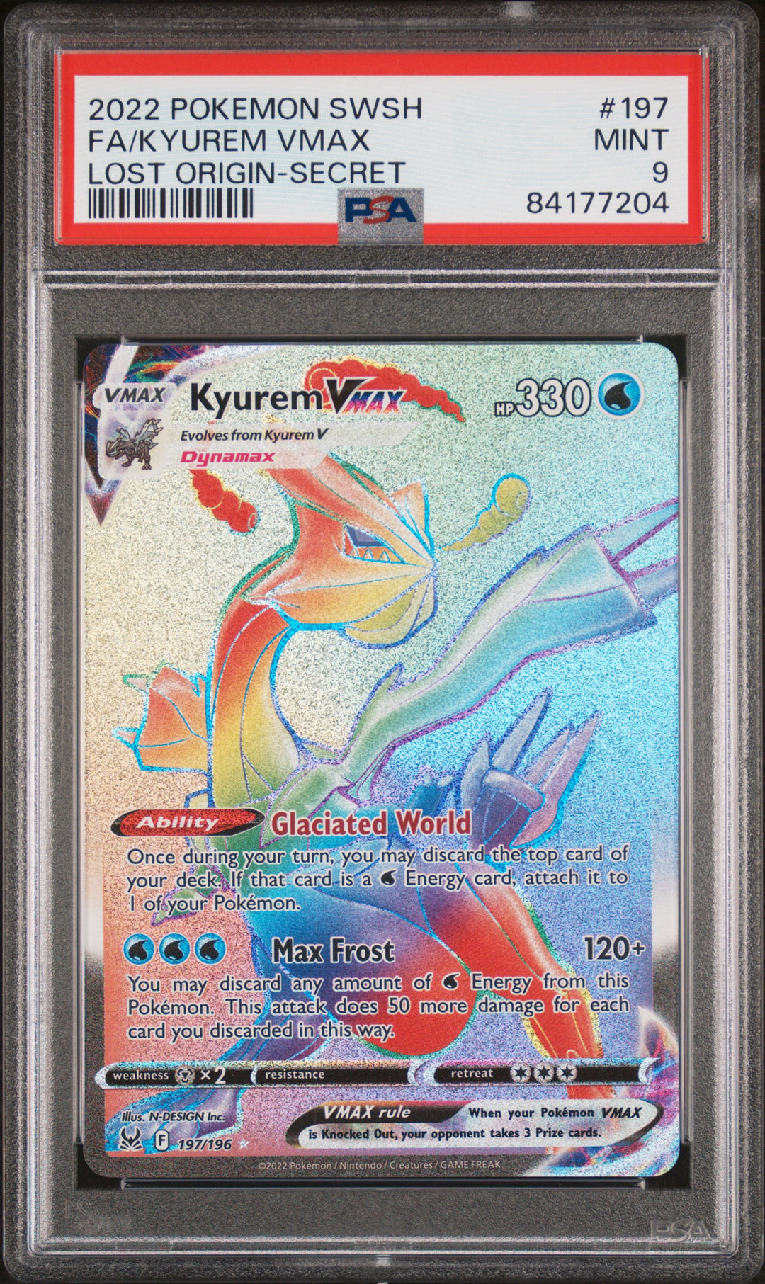 Pokemon 2022 Sword Shield #197 Fa/Kyurem Vmax Lost Origin-Secret PSA 9
