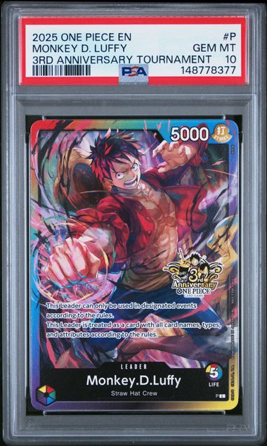 One Piece 2025 Promos #P Monkey D. Luffy 3rd Anniversary Tournament PSA 10