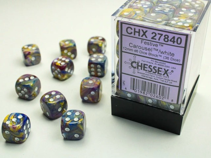 12mm 36Ct D6 Dice Block: Festive Carousel/White