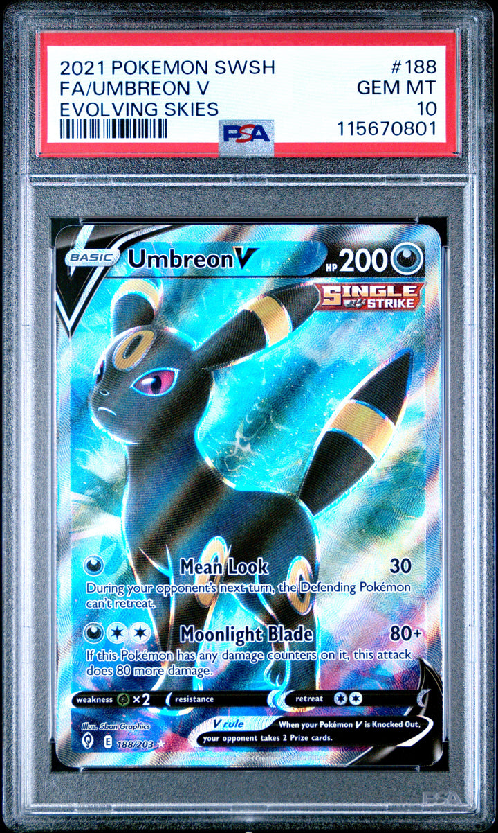 Pokemon 2021 SwSh Evolving Skies #188 FA/Umbreon V PSA 10