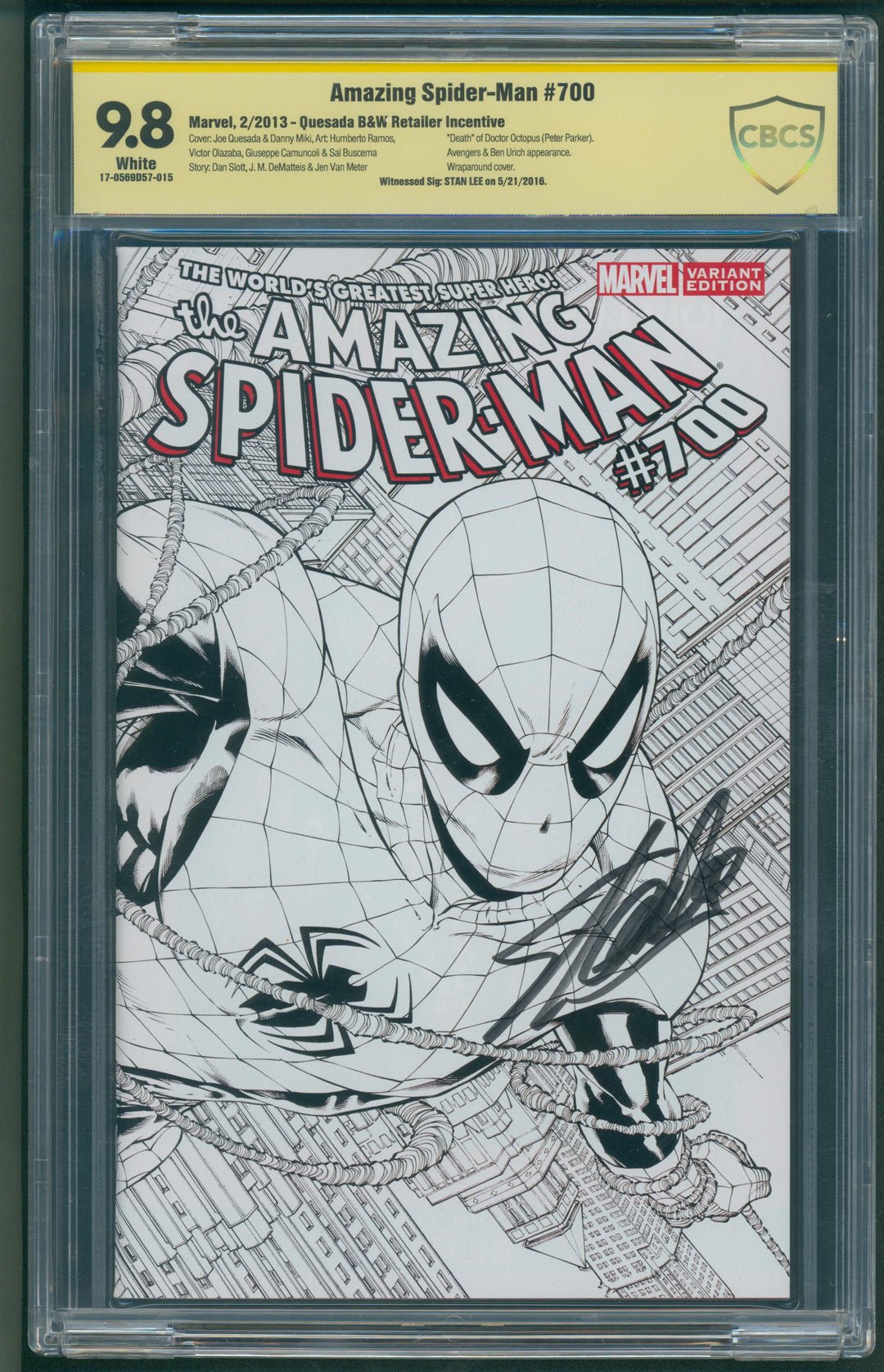 Amazing Spider-Man #700 CBCS 9.8 B & W Signed by Stan Lee