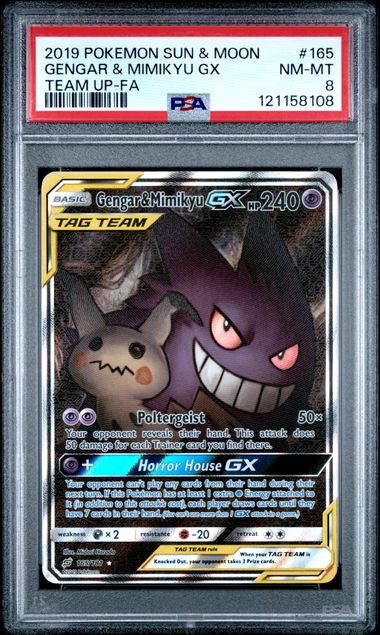 2019 Pokemon Sun & Moon Gengar & Mimikyu Gx Team Up-FA #165 PSA 8