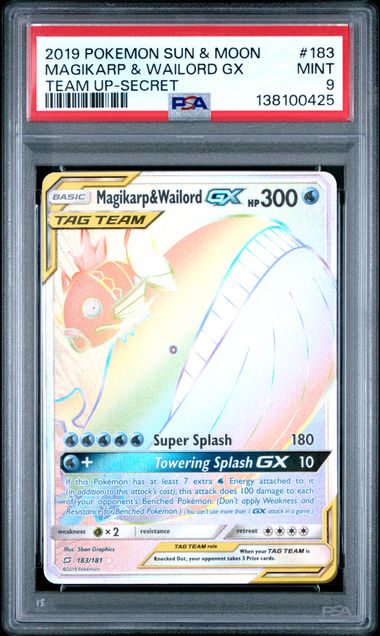 Pokemon 2019 Sun & Moon #183 Magikarp & Wailord Gx Team Up-Secret PSA 9