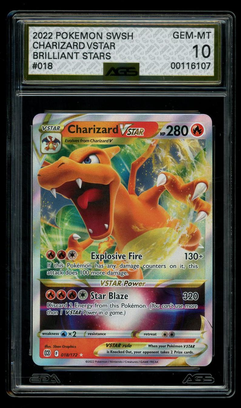 Pokemon 2022 SWSH Charizard Vstar Brilliant Stars #018 AGS 10