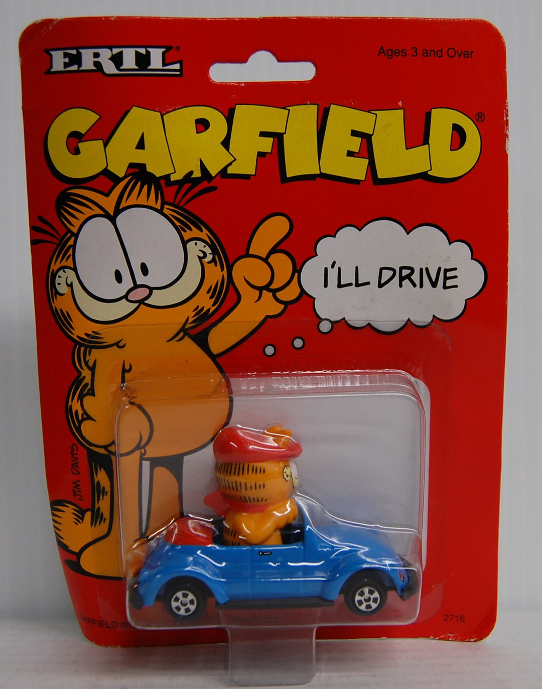 Ertl 1990 Garfield in Blue Convertible "I'll Drive" Die-Cast (Card Wear)