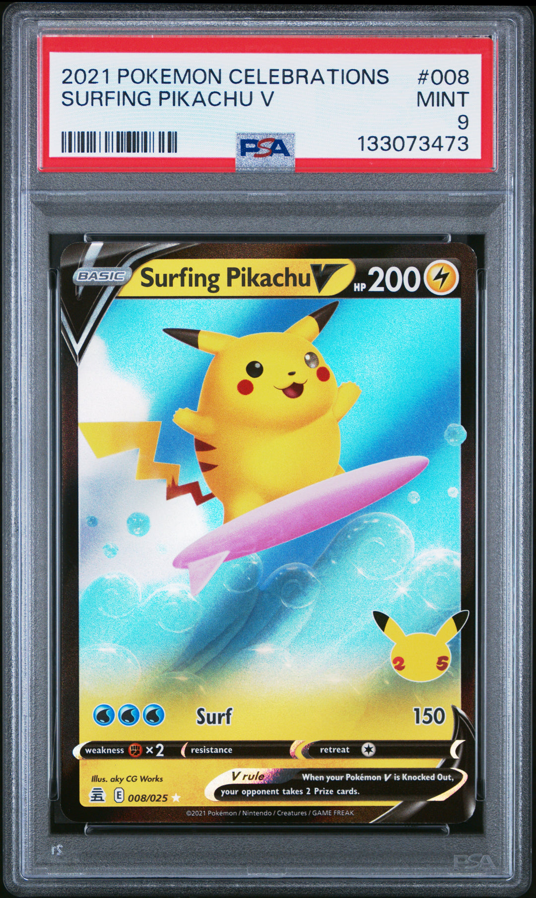 Pokemon 2021 Celebrations - Surfing Pikachu V #008 PSA 9