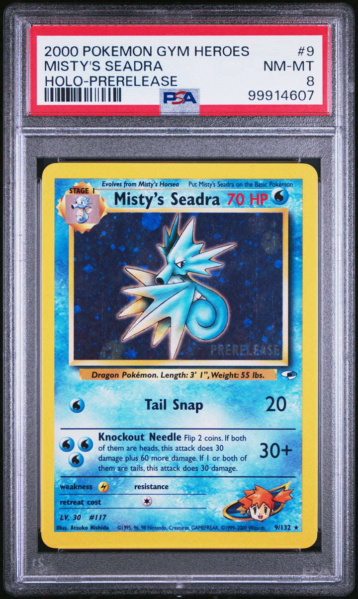 Pokemon 2000 Gym Heroes #9 Misty's Seadra Holo-Prerelease PSA 8