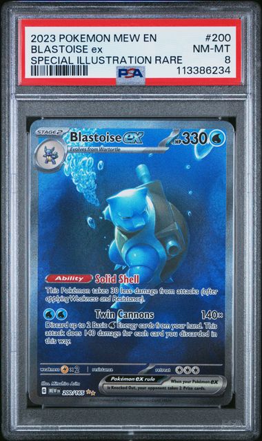 Pokemon 2023 MEW EN-151 #200 Blastoise Ex Special Illustration Rare PSA 8