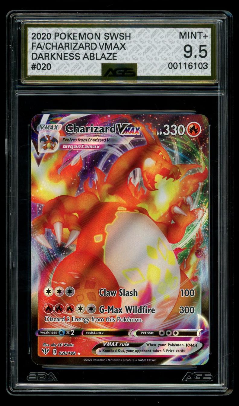Pokemon 2020 SWSH FA/Charizard VMax #020 Darkness Ablaze AGS 9.5