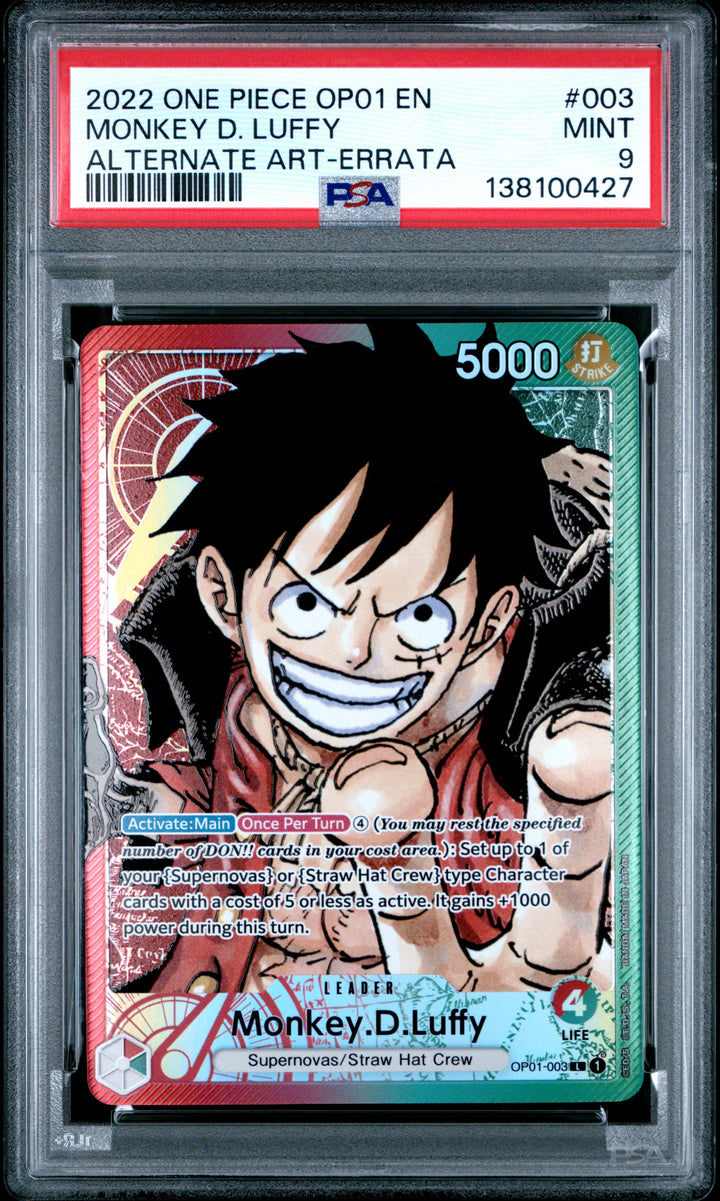 One Piece 2022 OP01-Romance Dawn #003 Monkey D. Luffy Alternate Art-Errata PSA 9