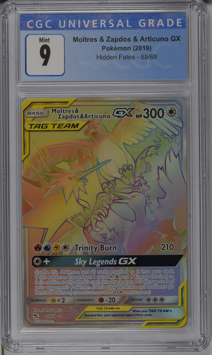 Pokemon 2019 Moltres & Zapdos & Articuno GX Hidden Fates 69/68 CGC 9