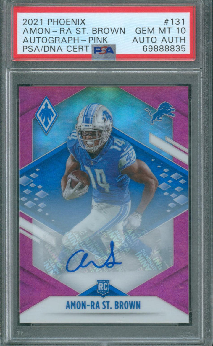 2021 Panini Phoenix Football Amon-Ra-St. Brown #131 Pink Auto /49 PSA 10 PSA/DNA Authentic