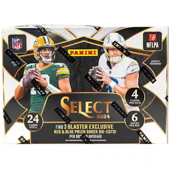 2024 Panini Select Football 6-Pack Blaster Box (Red & Blue Prizms!)
Each Blaster contains Three Red & Blue Prizm Die-Cuts and One Silver Die-Cut, on average!
Look for One Autograph and Three Memorabilia cards per Blaster case!
Look for NPP Blaster...