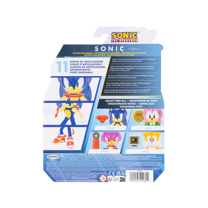 Sonic The Hedgehog Wave 20 Modern "Grind Shoes: Sonic w/ Red Chaos Emerald 4in Figure