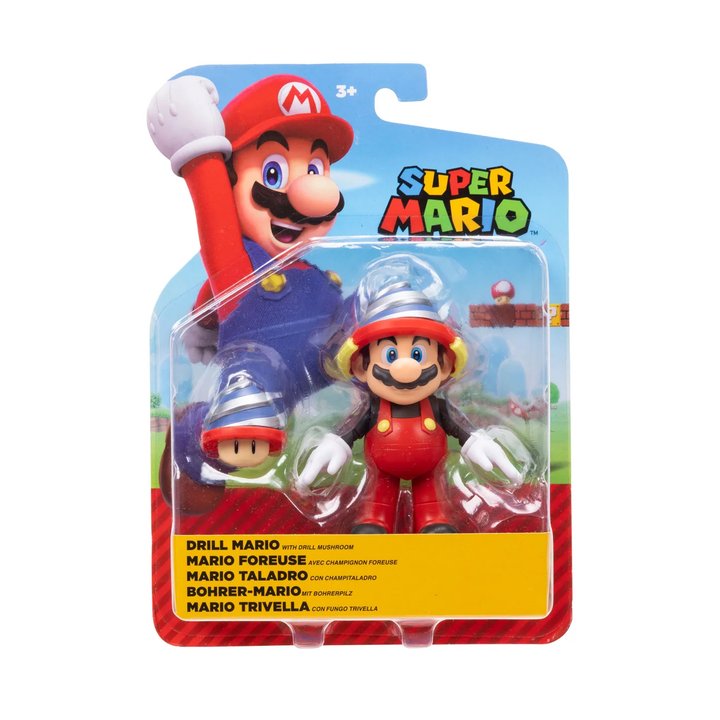 Super Mario Wave 51 Drill Mario w/ Drill Mushroom 4in Figure