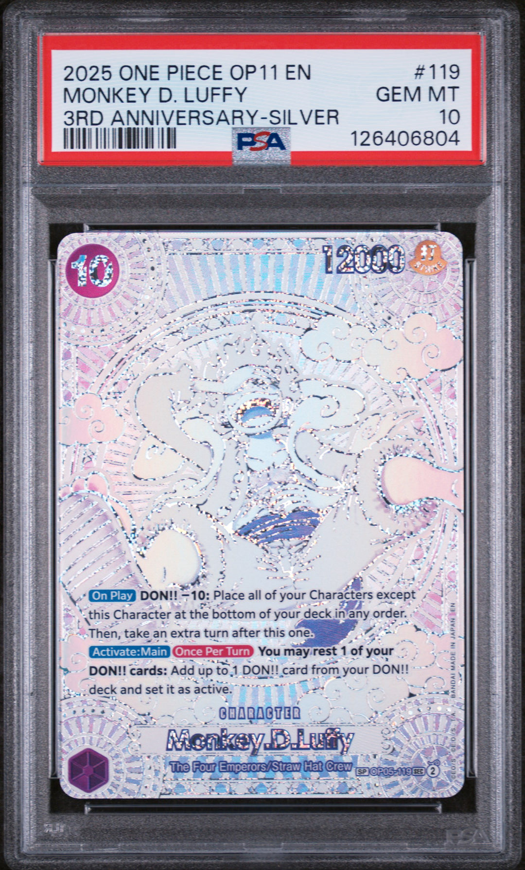 One Piece 2025 OP11 En Monkey D. Luffy 3rd Anniversary-Silver #119 PSA 10