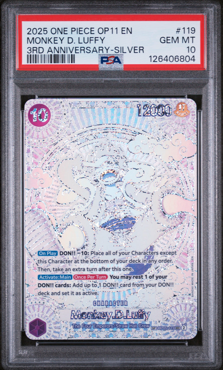 One Piece 2025 OP11 En Monkey D. Luffy 3rd Anniversary-Silver #119 PSA 10